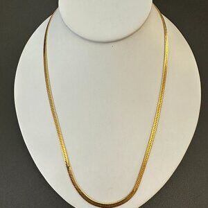 Vintage Silky Herringbone Gold Tone Metal Chain Necklace 18"